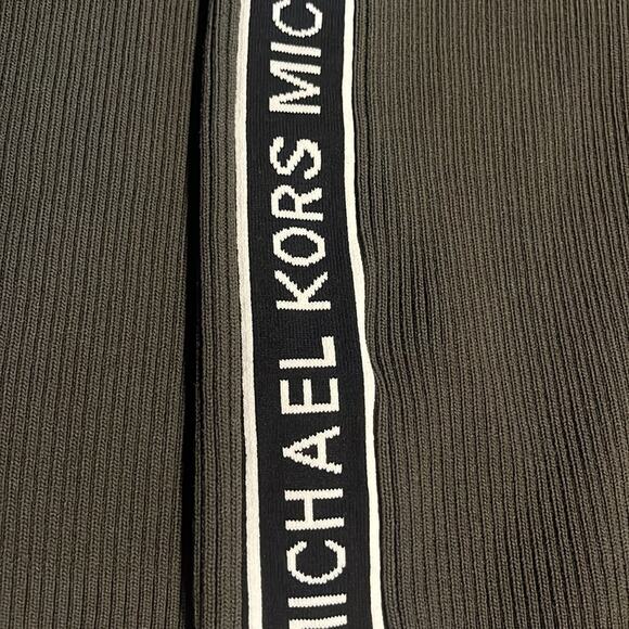 Michael Kors Logo Tape Ribbed Knit Sweater Dress XL Olive Green Luxury Spellout - Picture 7 of 8